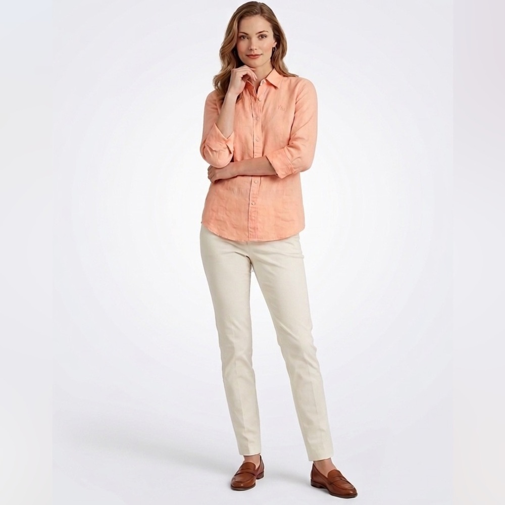 Ralph Lauren Linen Peach Button Shirt 3 Quarter Inch Sleeves Size Small Petite - Picture 5 of 7